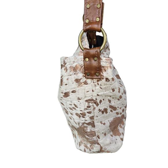 Wild Goose Cowhide Leather Shoulder Bag Purse White Rose Gold Speckled Cowgirl - Picture 4 of 11